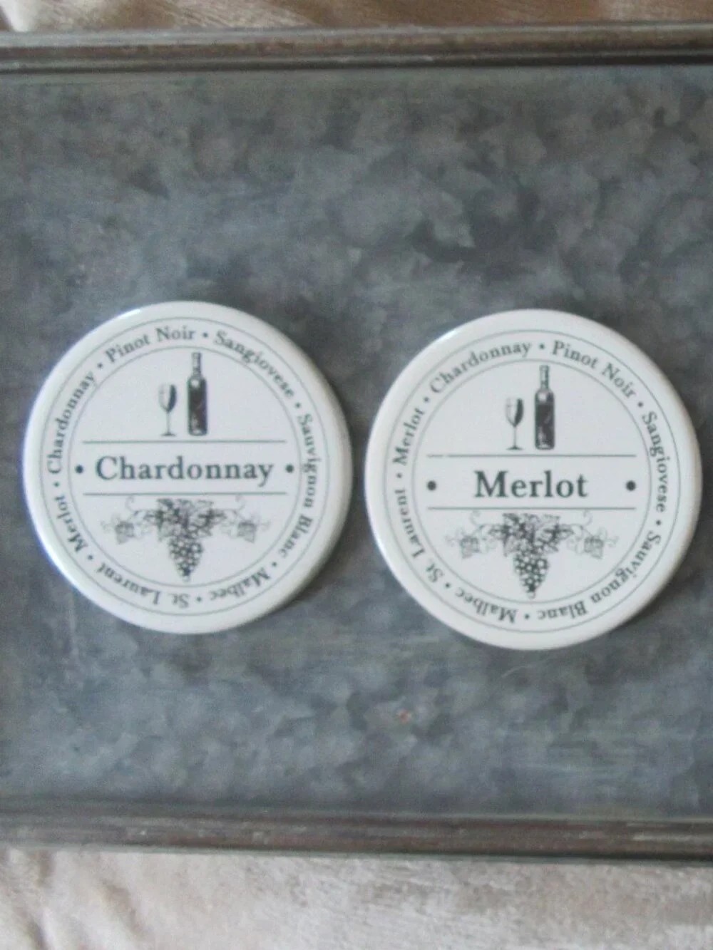 4 ceramic vintage Pier 1 wine themed round coasters never used 4 in. cork back